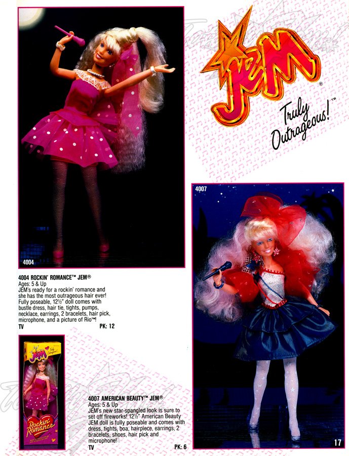 Hasbro 1988 US Pre-Toy Fair Catalog - 4004 ROCKIN' ROMANCE™ JEM® , 4007 AMERICAN BEAUTY™ JEM®