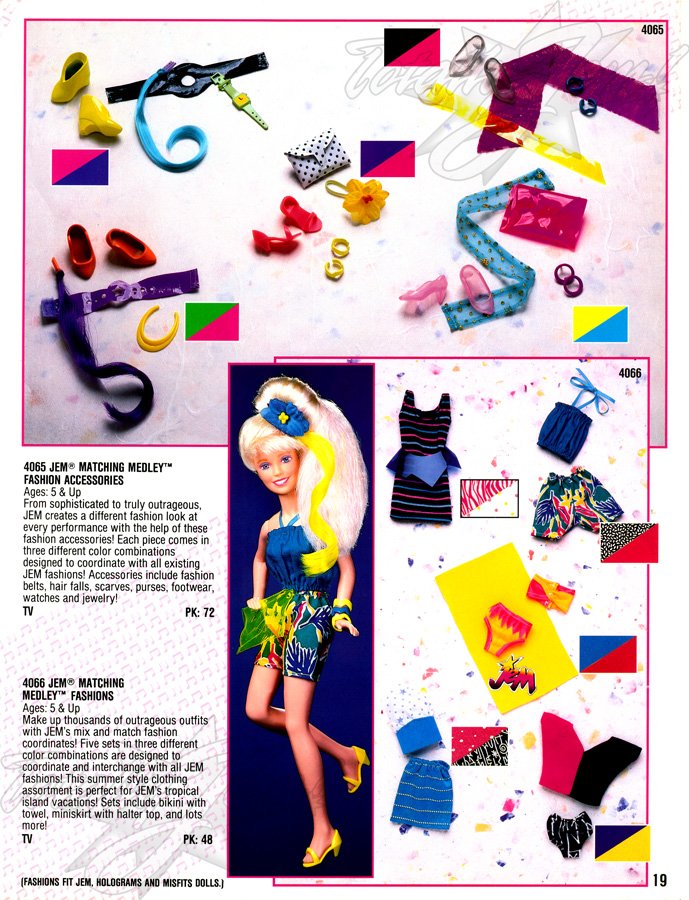 Hasbro 1988 US Pre-Toy Fair Catalog - 4065 JEM® MATCHING MEDLEY™ FASHION ACCESSORIES , 4066 JEM® MATCH MEDLEY™ FASHION